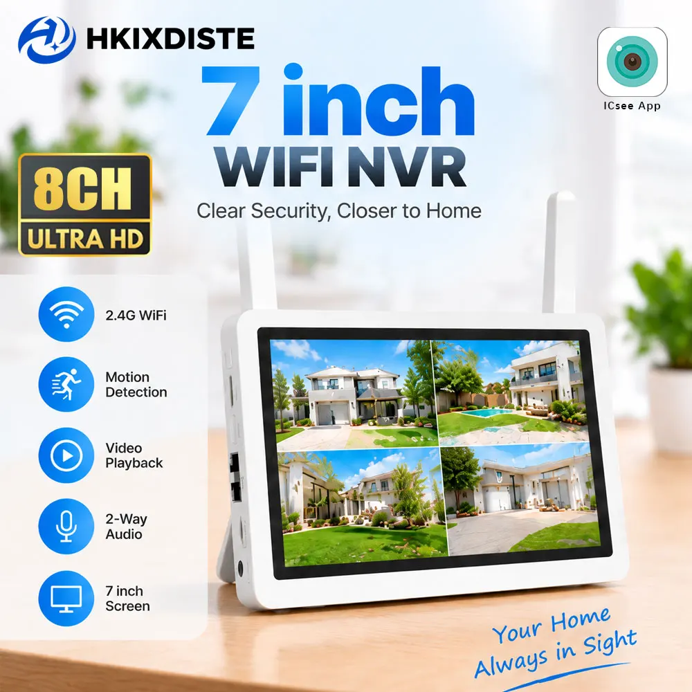 Home Security Camera - 7 Inch 8CH 5MP WiFi NVR
