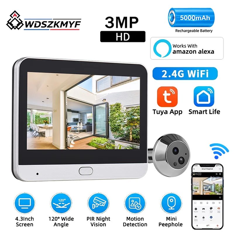 Tuya 3MP Smart WiFi Digital Do - Home Security Front Door Camera ulasan dan harga