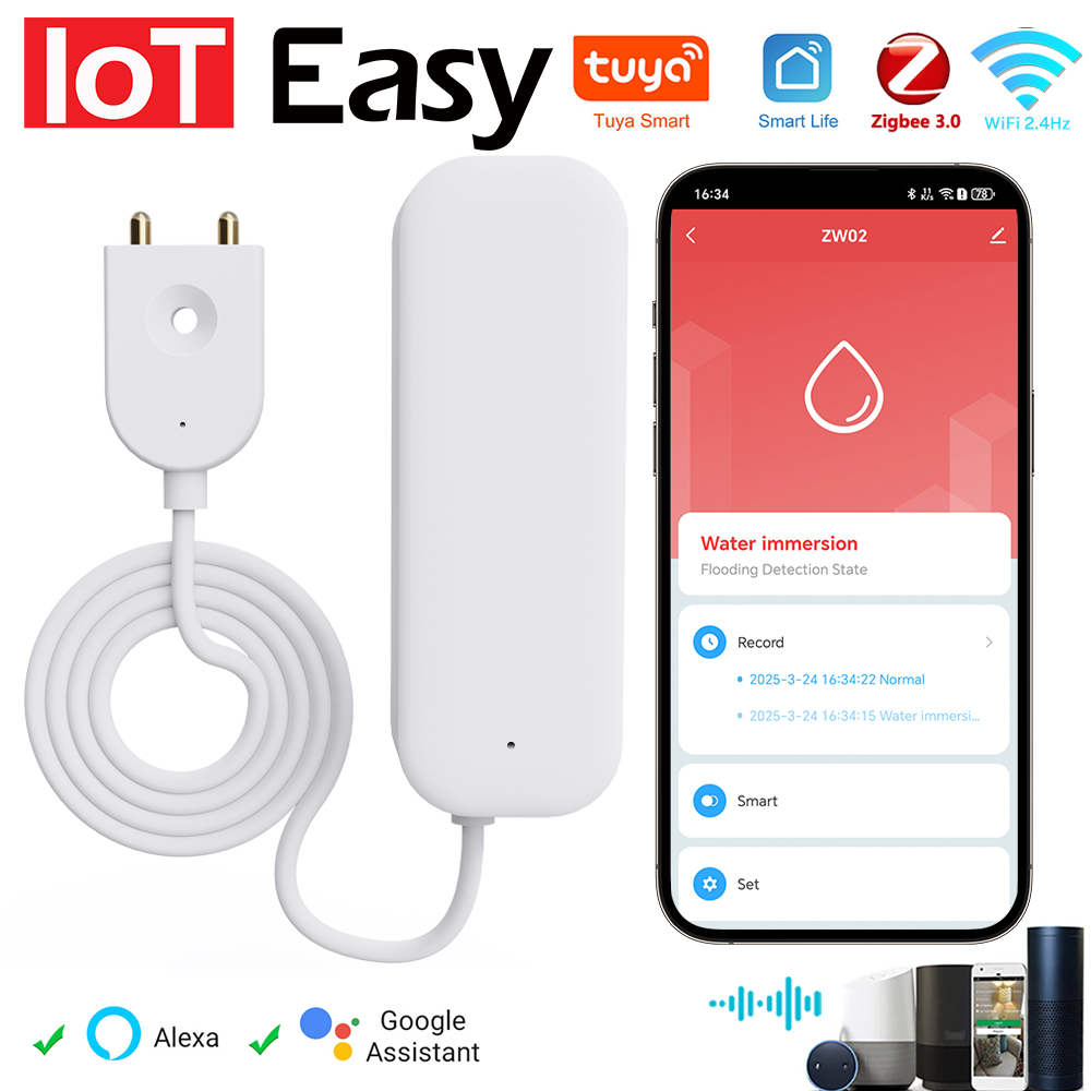 Tuya WiFi ZigBee Water Sensor  - Home Security With Ai ulasan dan harga